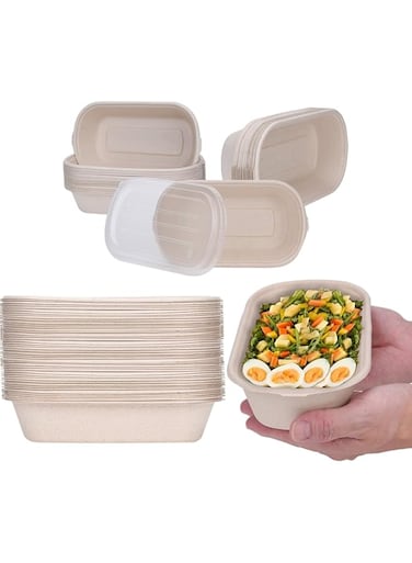 Azonee Paper Bowls with PP Lids, 50 Pcs Compostable Biodegradable Disposable Soup Serving Bowls Bulk Party Supplies for Hot/Cold Food, Soup Ice Cream, Salad, Soup, Snack, Dessert (28 OZ)