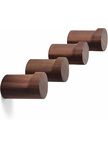 Tazweeq Wooden Hooks, 4 Pack Wooden Clothes Hooks, Wall Mounted Rustic Hat Hooks, Heavy Duty Entryway Wall Hanging