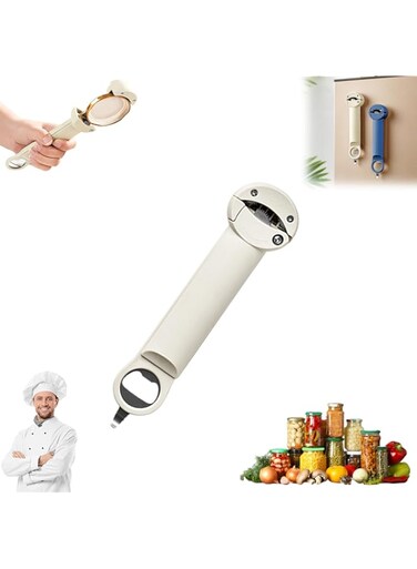 Jar Opener Bottle Opener, Multifunctional Retractable Can Opener, Jar Opener Tool, Adjustable Stainless Steel Can Opener for Weak Hands, Arthritic Hands, Seniors,Low Strength and Children, Beige