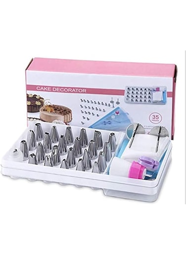 GulfDealz Creative Design Cake Decorating Supplies Kit for Beginners Set Numbered Icing Tips with Pattern Chart Angled Spatula Russian Piping nozzles-Baking Tools - 35Pcs - Stainless Steel