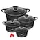 Sonex - Diecast Eden King Cookware Set, 10-Piece, Marble Non-Stick Coating, Glass Lids, Silicone Holders, 3L-13L, PTFE &amp; PFOA-Free, Dishwasher Safe, Black
