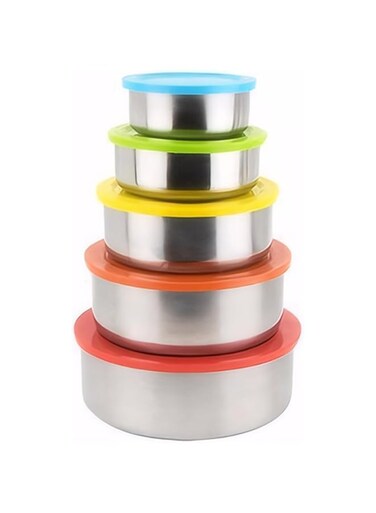 ALANX Stainless Steel Snack Food Containers Set of 5pcs, Food Preservation Storage with Leakproof Silicone Lids for School Lunch Container Set, Kitchen ，Office Reusable Lunch Containers (Multicolor)