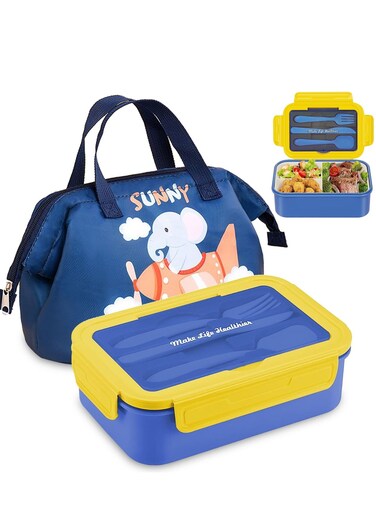 Lunch Box for Kids School, 5 in 1 Bento Lunch Box with Insulated Lunch Bag and Utensil Set 1100ml Leak-proof Lunch Box For Kids &amp; Adults(Blue)