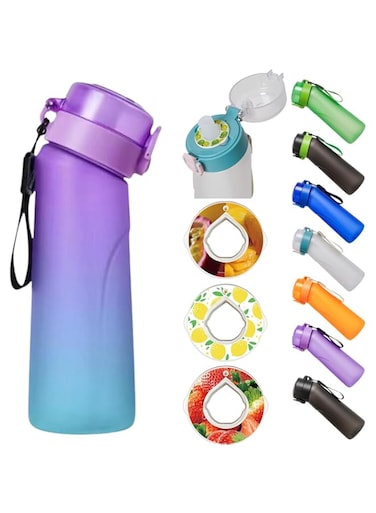 Alpha Fit Flavored Water Bottle, Air Water Bottle with Flavor Pods, Flavor Water Bottle, Air Water Bottle, for Kids, 25oz, 750ml (Purple Unicorn - 1 bottle (25 oz/750 ml) + 3 pods in random flavors)