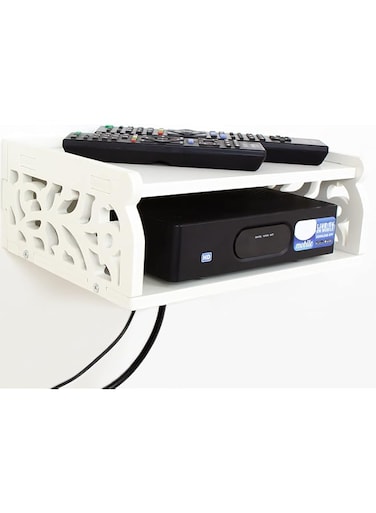 wolpin Polyvinyl Chloride Wall Shelves Set Top Box Holder, Modern Design Wifi Router Stand Wall Remote Shelf For Home Living Room (Pack Of 1) White