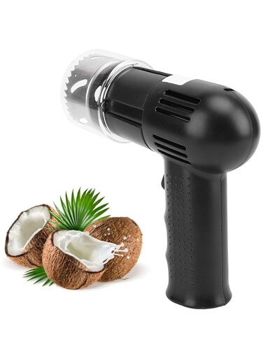 Electric Coconut Opener Tool, Stainless Steel Portable Coconut Shell Opener Cutter Tool, 2000mAh Automatic Coconut Opening Tool, for Young and Mature (Black)
