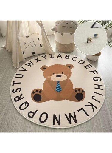 FC22 Round Kids Rug Animal Nursery Rug for Baby Boy and Girl, Soft Non-Slip Washable Crawling Play Mat, Great for Kids Room Bedroom Playroom Toddlers (Brown bear,Diameter 100cm)