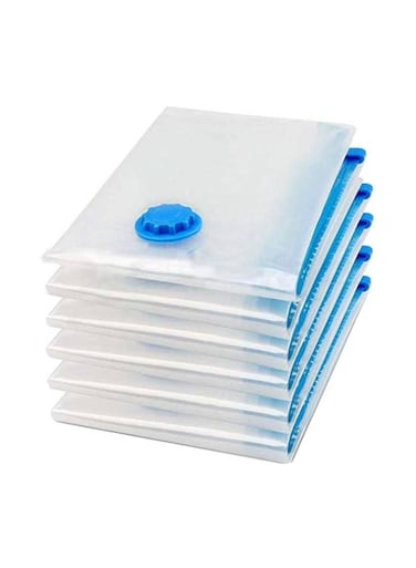 6-Piece Vacuum Seal Storage Compressed Bag With Suction Pump Clear/Blue 70x100cm
