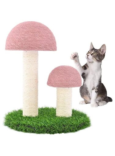 TOMVAES Cat Scratching Post, Mushroom Claw Scratching Board Tall Cat Scratcher Featuring with Natural Sisal Scratching Poles and Interactive Toy Ball for Kittens and Small Cats (Pink)