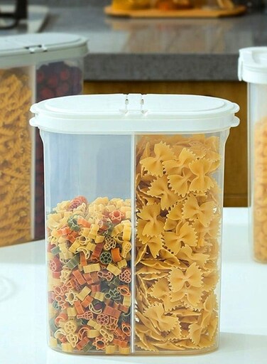 Large Airtight Food Storage Container &acirc;&euro;&ldquo; Gray 2-Partition Sealed Jar for Coffee, Sugar, Tea &amp; Kitchen Essentials