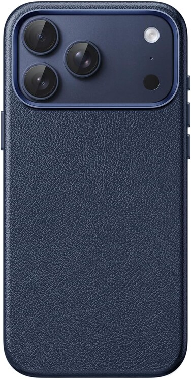Leather Case for iPhone 17 Pro Max, Compatible with MagSafe, Anti-Slip Grip Phone Cover with Built-in Camera Control Button, Soft Microfiber Lining, 6.9-Inch Display (Blue)