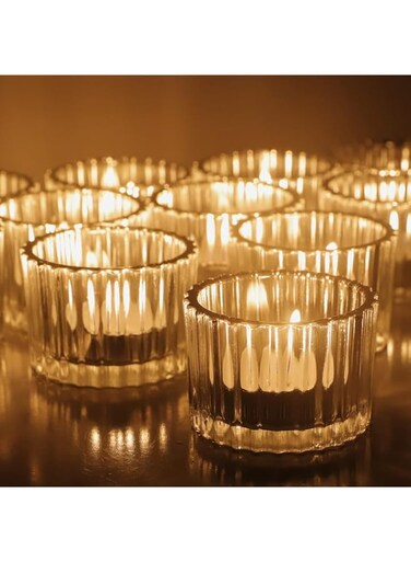 9-Up Clear Tealight Candle Holder Set of 12, Clear Glass Tealight Candle Holders for Wedding Party, Tea Light Candles Holder Bulk for Home Decor