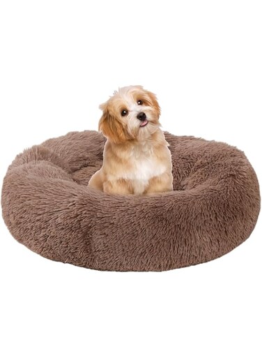 EETU Modern Soft Plush Round Pet Bed for Cats Dogs,Brown Pet Bed,Anti-Anxiety Donut Machine Washable Pet Bed,Anti-Slip Soft Dog Bed,Warming Autumn Winter Indoor Snooze Sleeping Cozy Kitty Teddy Kennel