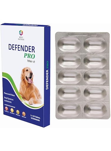 Medfly Healthcare Defender Pro Deworming Tablet for Dogs of All Life Stages (Pack of 1)   Natural &amp; Herbal Ingredients   Effective Formula to Kill &amp; Expel Parasites   10 Tablets per Pack