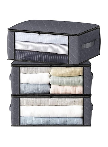 MISTHO Storage 3-Pack Clothes Organizer Storage Bags Foldable Storage Box with Large Clear Window Sturdy Handles for Closet, Dorm, Pillows, Bedding, Clothes, Stuffed Toys, Blankets