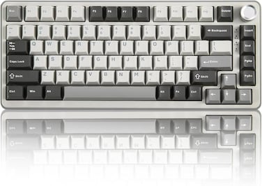 YUNZII B75 PRO Wireless Mechanical Keyboard,75% Layout with Knob,Hot Swap Gasket Custom Structure,Creamy Pre-lubed Switches,RGB Backlit,Bluetooth/Type-C/2.4G for Win/Mac (Milk Switch,Grey)