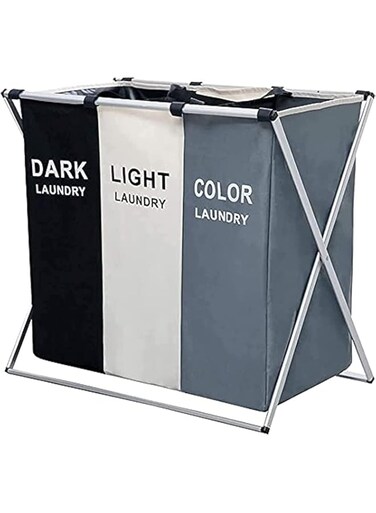 ECVV Laundry Basket Clothes Hamper 135L 3 Sections Clothe Sorter Bin,Foldable Waterproof Organizer Bag with Aluminum Frame,Washing Storage, for Bathroom Washroom Bedroom