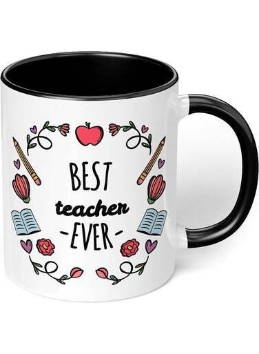 Your Wall 'Best Teacher Ever' Teachers Mug - Perfect For Your Coffee, Tea, Karak, Milk, Cocoa Or Whatever Hot Or Cold Beverage You Drink! - 12 Oz - Black Handle &amp; Inside Colour By Spoil Your Wall