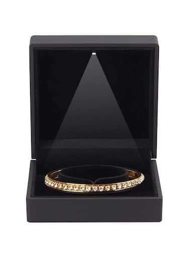 LETURE Luxury LED Light Bracelet Gift Box, Velvet Jewelry Bangle Box Storage Case Organizer Holder for Wedding, Engagement, Proposal, Birthday and Anniversary (Black)