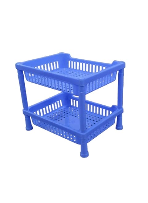 Multipurpose Plastic Trolley with Countertop Dish Rack for Kitchen Fruit Vegetable Storage Basket Modern Organizer-2 Layer Shelf Cart Kitchenware Food, Snacks, Bottles, Toys, Tiered Shelf (Blue)