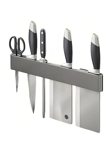 ALMEKAQUZ Knife Holder for Wall No Drilling, Incl Self Adhesive Tape - Extra Strong Knife Holder - Sided Knife Strip, Made of Stainless Steel, Wall Mounted Rack, Used to Store Cutting Tools (40CM)