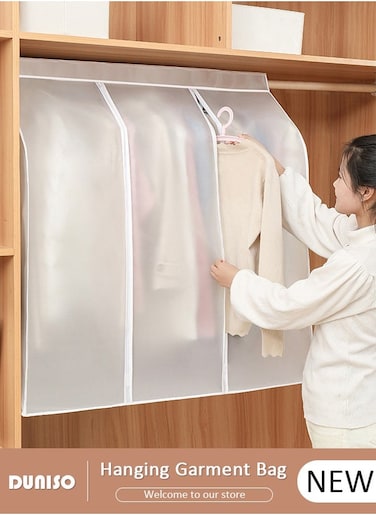 Hanging Garment Bag, Large Closet Clothing Protector, Dust-proof Hanging Clothes Storage Bag Wardrobe Garment Storage Bag, Coat Covers for Closet with Zipper for Suits, Shirts, Jackets, Long Dress