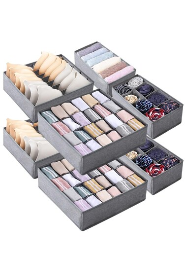 8 Packs Drawer Organizers for Clothing with 90 Cells Fabric Foldable Grids Dividers Box for Socks,Underwear, Bras and Ties