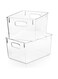 e World Clear Plastic Pantry Organizer Bins, Food Storage Bins with Handle for Refrigerator, Fridge, Cabinet, Kitchen, Countertops, Cupboard, Freezer Organization and Storage, BPA Free (Set of 2)