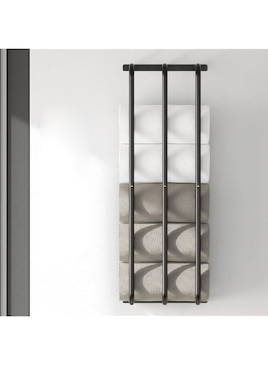 Towel Racks for Bathroom, Towel Storage Rack for Rolled Towels, Wall Mounted Vertical Bath Towel Holder with 3, Suitable for Bathe Towels and Hand Towels, Space Saving (Black)