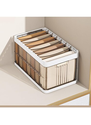 HAENJA Clothing Divider Storage Box, 7/9 Grids Large Capacity Pants Sweater Drawer Organzier with Removable Partitions and Handles, Cubby Storage Containers for Organizing (7 Grids)