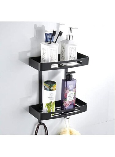AWD 2Pcs Bathroom Wall Shelves, No Drilling Stainless Steel Shower Caddy, Bathroom Shelves Accessories Organizer, Rust Free Shelves with Towel Hanging Hooks.