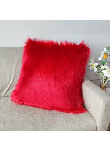 Faux Fur Pillow Cover Decorative Fluffy Throw Pillow Luxury Fuzzy Pillow Case Cushion Cover for Bedroom and Couch. (Scarlet)