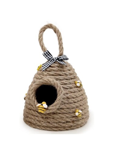 FTT8 Jute Hanging Bee Tiered Tray Decor - Cute Handmade Honeycomb Decoration - Bee Themed Party Ornament for Farmhouse
