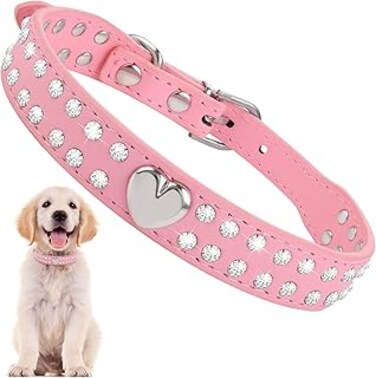 NALACAL Bling Crystal Dog Cat Collars, Rhinestone Cat Collar PU Leather Collar Chic Diamond Studded Pet Collar Glittering Bling Collars Adjustable Sparkle Collar for Small Medium Pet Dog Cat(M)