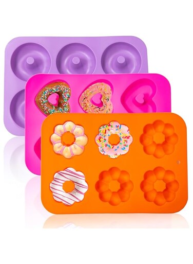 Oasisgalore 3 Pack Silicone Donut Pan, Just Pop Out, Non-Stick Doughnuts Baking Pans for Donuts, Muffin, Cake Biscuit Bagels, Just Pop Out - Oven &amp; Dishwasher Safe