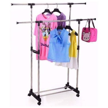 Cloth Rack 2 pole, Metal Double Pole Telescopic Clothes Hanger, Black