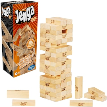Hasbro Gaming Classic Jenga A2120 with 54 Genuine Hardwood Blocks &ndash; Family &amp; Party Stacking Tower Game for Kids Ages 6+, Ideal Birthday Gift, Indoor Fun, Educational Board Game for All Occasions