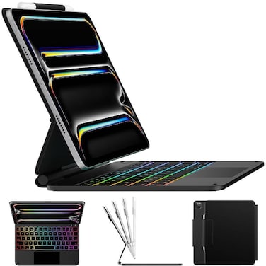 TRON Keyboard Case For iPad Pro 11-inch (M4) 2024,Magic Keyboard with 7 Colors Backlight for iPad Pro 11&#39;&#39;, Keyboard Case With Pencil Holder, Multi-Touch Trackpad, Easy-Set Magnetic Stand, Black