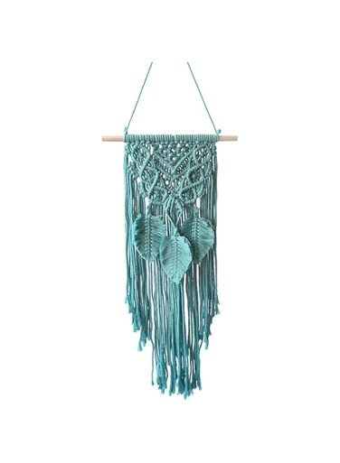 KASTWAVE Macrame Woven Wall Hanging, Boho Chic Home Decoration Art Wall Leaf Feather Handmade Tapestries Handmade Natural Cotton Suitable for Wedding Bedroom Living Room Background Wall(Blue)