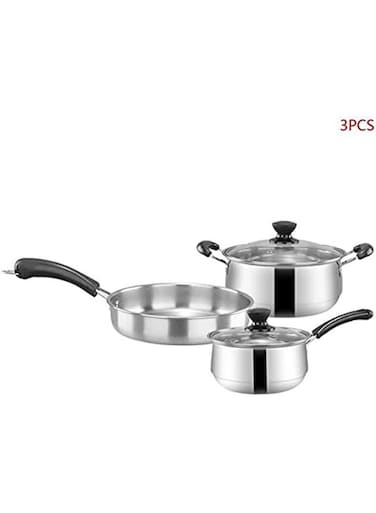 3pcs/set Stainless Steel Cookware Set Milk Pot Kit Induction Cooker Cooking Pan for Home Flat Bottom Frying Pan Soup Kitchen