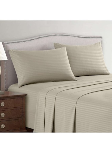 Linen Klub 3-Piece Double Bed Sheet Set &acirc;&euro;&ldquo; 100% Cotton Sateen Stripe Patterned &acirc;&euro;&ldquo; Size: 220x240cm + 2 Pillowcases 50x75 cm &acirc;&euro;&ldquo; Ultra-Soft, Luxury Hotel Collection Cotton Stone 220x240cm