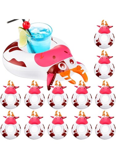 Pieces Drink Floats, Inflatable Drink Floats, Reusable Cute Drink Holder Set, Inflatable Float Cup Coasters, for Pool Party Hot Tubs Lakes Oceans, for Boys Girls Adults Summer Pool (Cow)