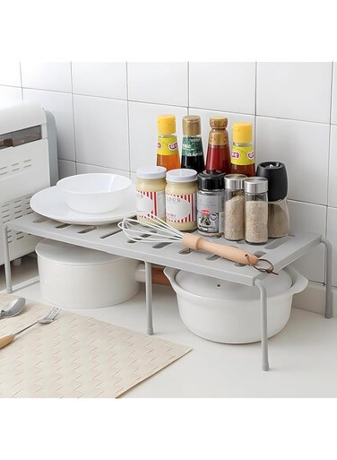 MostNow Cabinet Shelf,Expandable Kitchen Counter Storage Rack Organizer for Kitchen,Bathroom,Kitchen Shelf Organizer for Cabinet Counter Cupboard Pantry, Adjustable Cabinet Countertop Shelves (Grey)