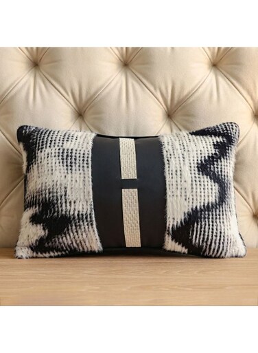 HOME Abstract Patchwork Cushion - Black &amp; White 30x50 cm   Decorative Filled Cushion For Sofa   Stylish Textured Throw Pillow   Modern Home Decor