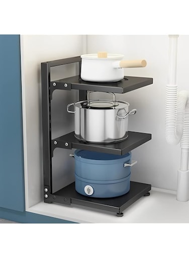 Pots and Pans Organizer,Pan Organizer Rack For Cabinet under Sink Organizers and Storage,Kitchen Storage Adjustable and Snap-on Pot Rack for Kitchen Organization &amp; Storage (3 Tiers)