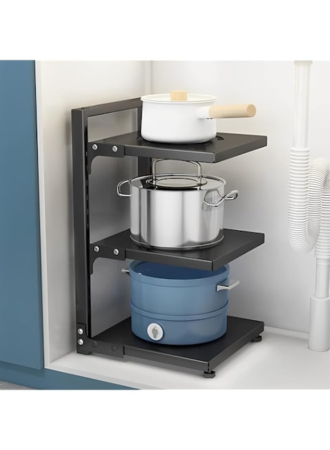 Pots and Pans Organizer,Pan Organizer Rack For Cabinet under Sink Organizers and Storage,Kitchen Storage Adjustable and Snap-on Pot Rack for Kitchen Organization &amp; Storage (3 Tiers)