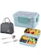 Bento Box, Stainless Steel Double Layer Lunch Box with Spoon and Fork, Stainless Steel Lunch Box with lunch bag, Leakproof Bento Box Blue