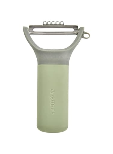 BergHOFF Balance Y-Peeler with Zester 5", Stainless Steel Sharp Blade, Soft Touch Recycled Material Handle, Built-in Potato Eye Remover, Remove Skin, Vegetable, Cucumbers, Tomatoes, Fruits