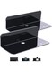 OAPRIRE Acrylic Floating Wall Shelves Set of 2, Damage-Free Expand Wall Space, Black Small Wall Shelf for Smart Speaker, Action Figures, Monitor with Cable Clips, Stick on, No Drill