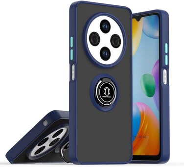Case for Xiaomi Redmi 14C Case Cover Metal Ring Holder Grip Kickstand Car Magnetic Mount Shockproof Matte Hard Back Bumper Case for Xiaomi Redmi 14C 2024 (Blue)